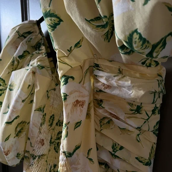 Abercrombie & Fitch | Yellow Floral Emerson Poplin Puff Sleeve Midi Dress - Picture 13 of 14